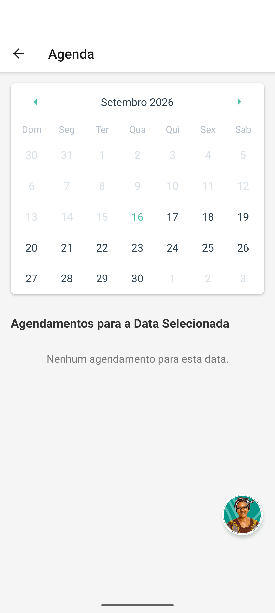 Agenda de serviços da unidade, com os cartões e as etiquetas de estado